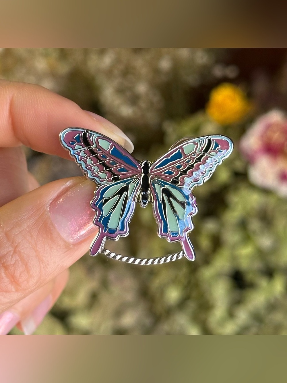 Enameled Butterfly Pin - Picture 3 of 8